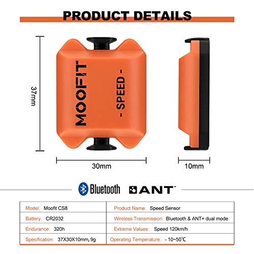 moofit Sensor de Velocidad Bluetooth Sensores de Velocidad Ant+ Rodillo Impermeable para Ciclocomputadores y Aplicación de Fitness