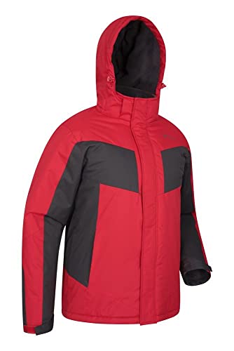 Mountain Warehouse Chaqueta de esquí Dusk para Hombre - Chubasquero Resistente al Agua, Forro de Felpa, Abrigo con faldón antinieve para Hombre, puños y Capucha Ajustables, Invierno Rojo Oscuro 3XL