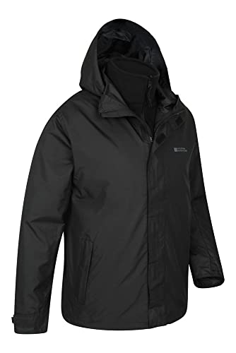 Mountain Warehouse Chaqueta Fell Impermeable 3 en 1 para Hombre - Chubasquero con Capucha Ajustable, Forro Polar, Interior Desmontable, Bolsillos, Invierno Negro M