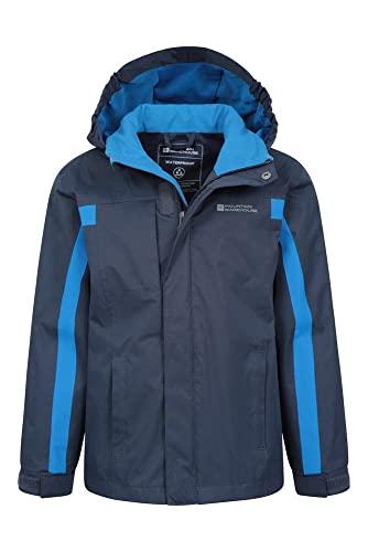 Mountain Warehouse Chaqueta Samson para niños - Puños Ajustables, Bolsillos, Chaqueta con Capucha Ajustable para niños, Costuras termoselladas e Impermeables Azul Marino 7-8 Años