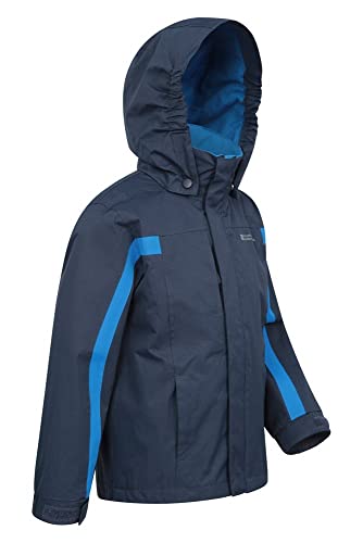 Mountain Warehouse Chaqueta Samson para niños - Puños Ajustables, Bolsillos, Chaqueta con Capucha Ajustable para niños, Costuras termoselladas e Impermeables Azul Marino 7-8 Años