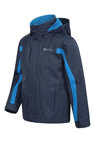 Mountain Warehouse Chaqueta Samson para niños - Puños Ajustables, Bolsillos, Chaqueta con Capucha Ajustable para niños, Costuras termoselladas e Impermeables Azul Marino 7-8 Años