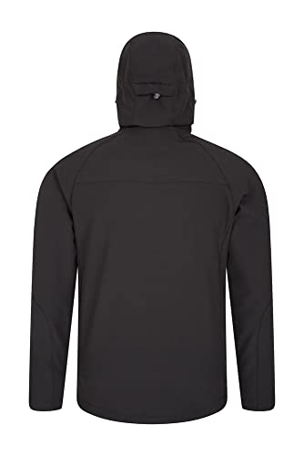 Mountain Warehouse Chaqueta Softshell Exodus para Hombre - Chaqueta Casual de diseño práctico, Impermeable, Dobladillo, Capucha y puños Ajustables Negro L