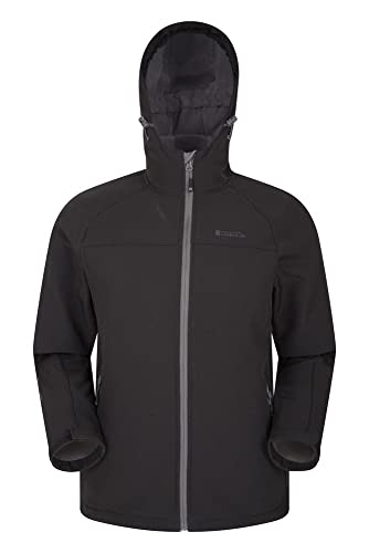 Mountain Warehouse Chaqueta Softshell Exodus para Hombre - Chaqueta Casual de diseño práctico, Impermeable, Dobladillo, Capucha y puños Ajustables Negro L