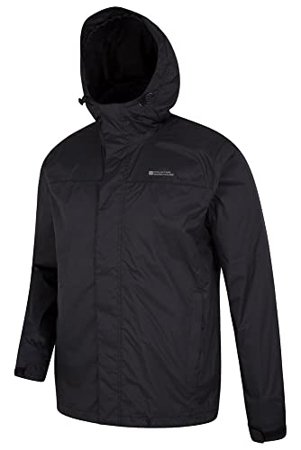 Mountain Warehouse Chaqueta Torrent para Hombre - Chubasquero, Abrigo Ligero, Ropa de Abrigo con Costuras termoselladas, Chaqueta Informal con Dos Bolsillos -para Viajar Negro XS