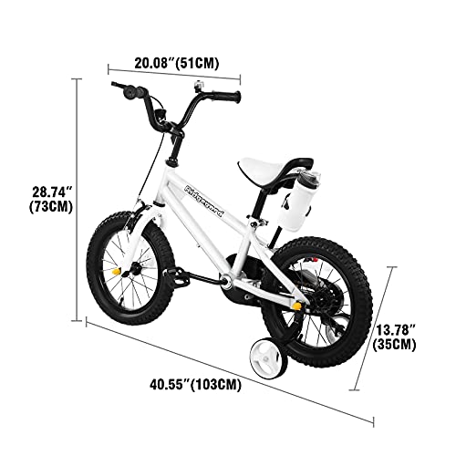 MuGuang Bicicleta para niños, niños, niñas, estilo libre, bicicleta BMX, ruedas de entrenamiento de 14 pulgadas, bicicleta para niños, bicicleta de equilibrio, bicicleta para niños (blanco)