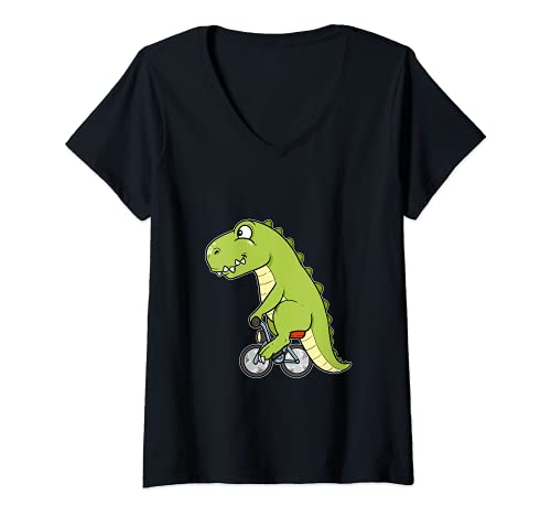 Mujer Divertida bicicleta dinosaurio motorista T-Rex bicicleta Camiseta Cuello V