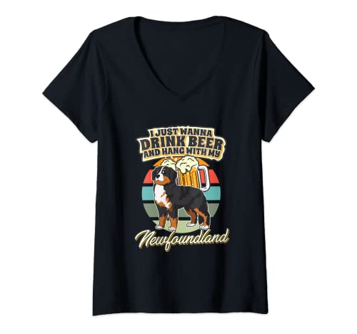 Mujer Sólo quiero beber cerveza con mi Terranova Camiseta Cuello V