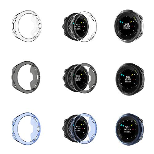 MWOOT 3 Fundas Silicona Compatible con Garmin Forerunner 45 GPS Running Watch Protección, Anti-caída Carcasas Protector Proteger Reloj Garmin Forerunner 45 Large Watch Negro/Azul/Blanco