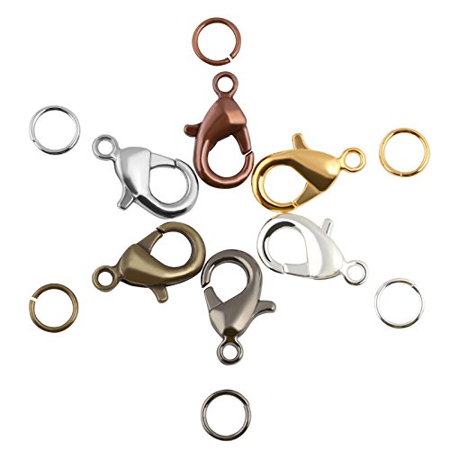 Naler - Cierres de mosquetón de 6 colores y anillas de salto abiertas de 6 colores para la fabricación de joyas (12 mm, 5 mm), juego de 1020 unidades de joyería