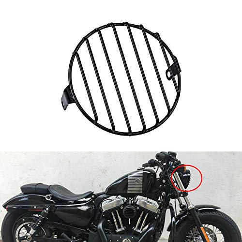 NATGIC Parrilla para Faros Delanteros de Motocicleta de 7 pulgadas, Protector de Cubierta Universal Redondo de Metal para Motocicleta o Bicicleta con Tornillo de Montaje Lateral de 8mm a 10mm - Negro