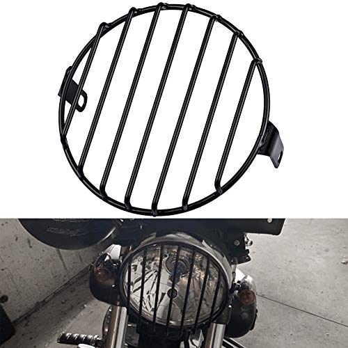 NATGIC Parrilla para Faros Delanteros de Motocicleta de 7 pulgadas, Protector de Cubierta Universal Redondo de Metal para Motocicleta o Bicicleta con Tornillo de Montaje Lateral de 8mm a 10mm - Negro