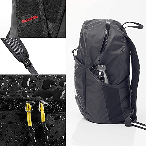 Naturehike Ultraligera Mochila Plegable 25L Pequeña Mochila de Senderismo para Mujeres Hombres Impermeable Mochila para Escalar Camping Ciclismo Bicicleta de Viaje de Negocios (Negro-25L)