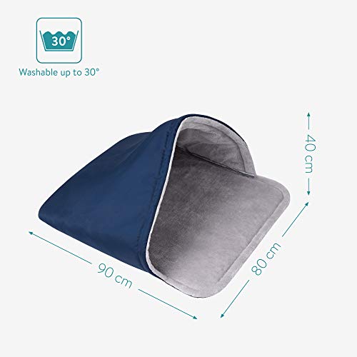 Navaris Saco de Dormir para Perros - Bolsa de Dormir para Mascotas Gato Perro Mascota pequeña Mediana - Manta con Capucha de 90 x 70 CM - Azul y Gris