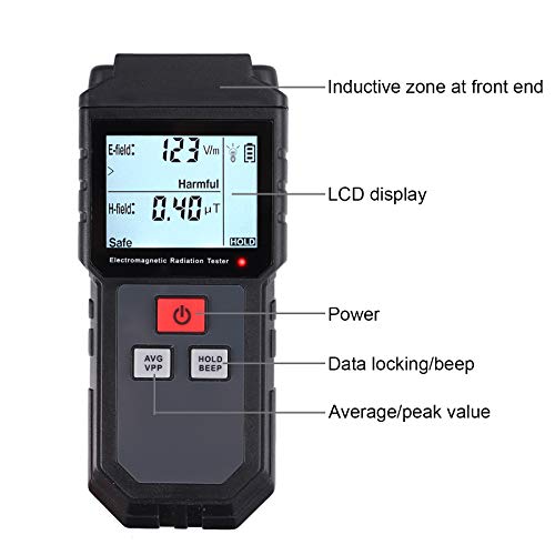 Neoteck EMF Medidor de Radiación de Campo Electromagnético de Mano con Baterías Mini Digital LCD Detector de EMF con Protección contra Radiación