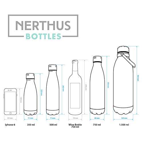 NERTHUS FIH 621 621-Termo Doble Pared para frios y Calientes Diseño Negra 750 ml Libre de BPA, Tapon Hermético, Acero Inoxidable 18/39