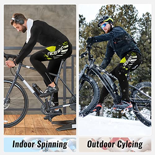 NICEWIN Pantalones de Ciclismo para Hombre 3D Acolchados para Bicicleta de Carretera Medias largas con Bolsillos para Andar en Bicicleta al Aire Libre Polar Verde M