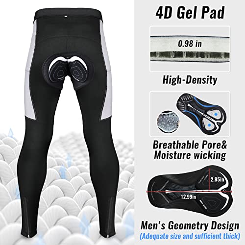 NICEWIN Pantalones de Ciclismo para Hombre con Acolchado 3D, Mallas largas para Bicicleta de Carretera con Bolsillos para Montar al Aire Libre, Polar Rojo XL