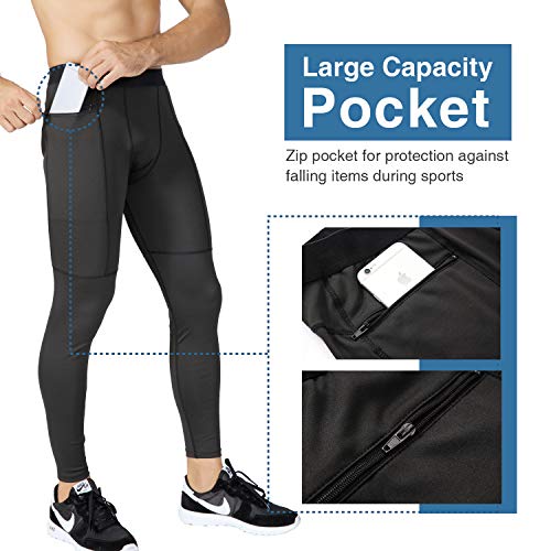 Niksa 2 Piezas Mallas Hombre Running Leggings Deporte Pantalones Largos de Compresión Negro Gris Small