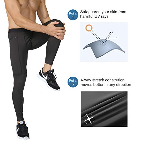 Niksa 2 Piezas Mallas Hombre Running Leggings Deporte Pantalones Largos de Compresión Negro Gris Small