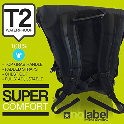 No Label Mochila Deportiva de 20L Impermeable - T2 Mochila para Ciclismo Running Triatlón y Deportes acuáticos. Protege del Polvo, la Arena, el Agua y la Suciedad Color Negro/Verde, tamaño