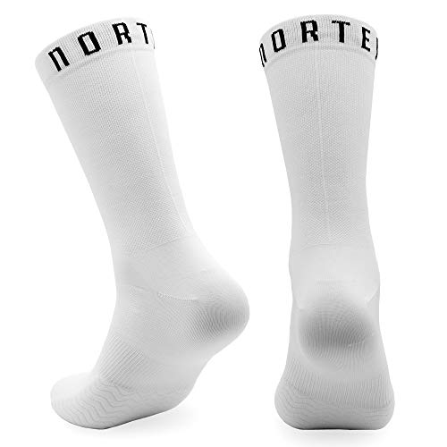 NORTEI Calcetines para Ciclismo, MTB y Running de Caña Alta para Hombre y Mujer – Infinity White (M (40-42))