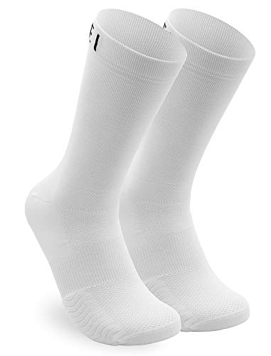 NORTEI Calcetines para Ciclismo, MTB y Running de Caña Alta para Hombre y Mujer – Infinity White (M (40-42))