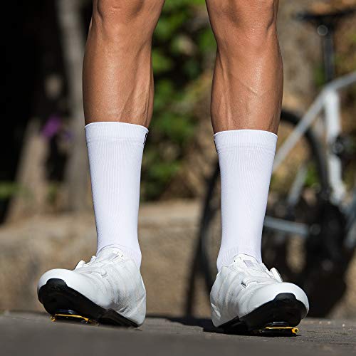 NORTEI Calcetines para Ciclismo, MTB y Running de Caña Alta para Hombre y Mujer – Infinity White (M (40-42))