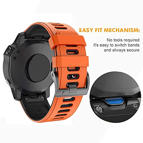 NotoCity Garmin Fenix 6 Correa, 22mm Easy-Fit Silicona Reemplazo Correa para Garmin Fenix 6/Fenix 6 Pro/Fenix 5/Fenix 5 Plus/Forerunner 935/945,no Adapta a Fenix 6X, 6s … (Negro+Naranja)