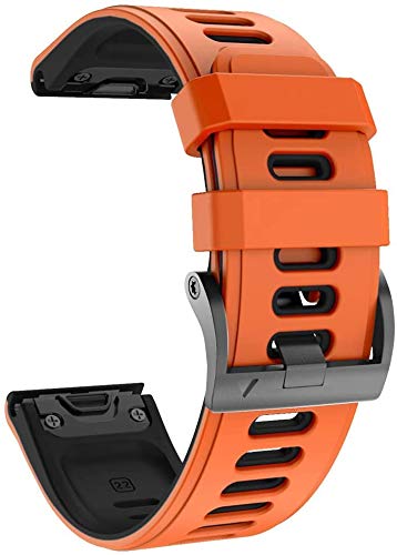 NotoCity Garmin Fenix 6 Correa, 22mm Easy-Fit Silicona Reemplazo Correa para Garmin Fenix 6/Fenix 6 Pro/Fenix 5/Fenix 5 Plus/Forerunner 935/945,no Adapta a Fenix 6X, 6s … (Negro+Naranja)