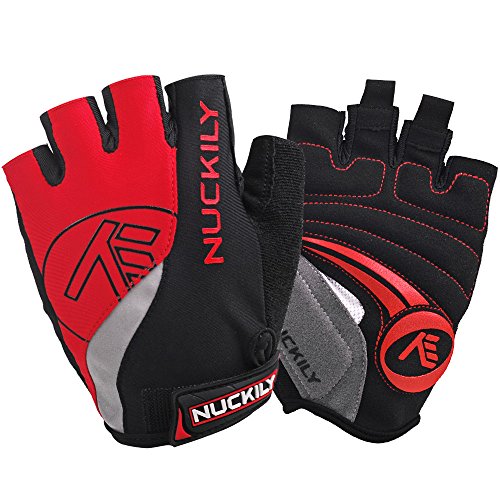 NUCKILY Breathable Mesh Fabric Cycling Gloves Red X-Large