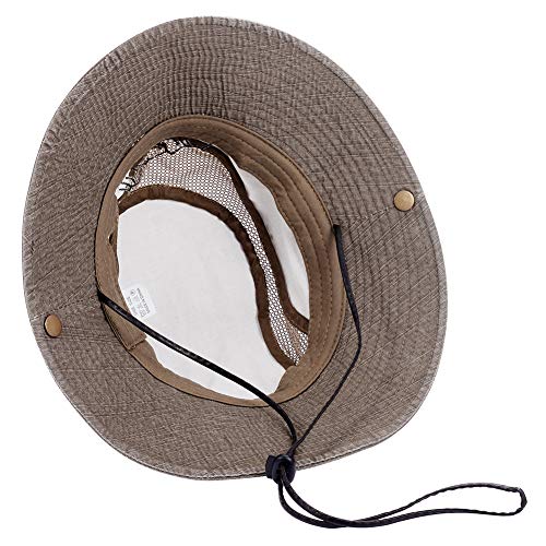 Obling Sombrero de Sol de algodón, protección UV, Sombrero de Verano Sombrero de Playa, Sombrero de Safari Sombrero de Pesca Plegable con Malla Transpirable y Correa Ajustable (Caqui)