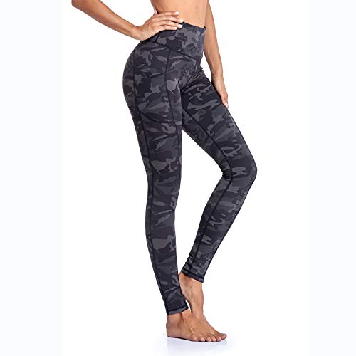 Occffy Leggings Mujer Fitness Cintura Alta Pantalones Deportivos Mallas para Running Training Estiramiento Yoga y Pilates P107(Gris Camuflaje S)