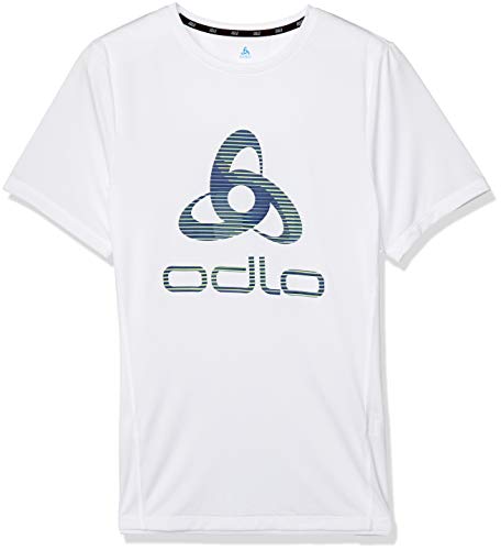 Odlo s/s Crew Neck Element Light Print Camiseta, Hombre, Blanco-Estampado Estampado de Rayas Ss20, Small