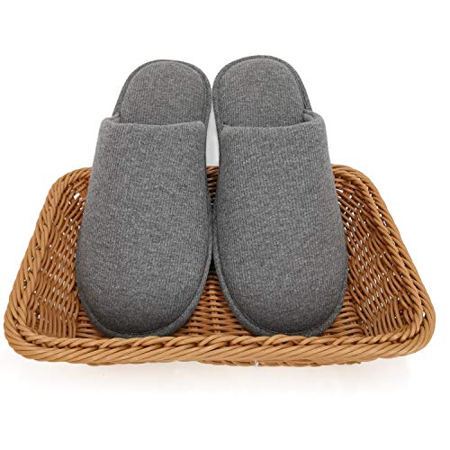 ofoot Zapatillas Estar por Casa Hombre Verano Algodón Orgánico Acogedoras, Pantuflas Planos Espuma Viscoelástica Lavables，Suela de Goma Antideslizante（Gris Oscuro,43/44 EU)