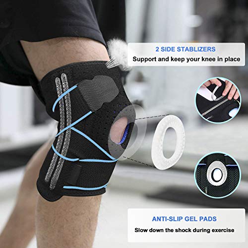 OFUN Rodilleras Deportivas, 2pcs Ajustable Rodillera Menisco y Ligamentos de Neopreno con Estabilizadores Laterales y Almohadillas de Rótula en Gel, Rodillera Ligamento para Deporte