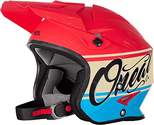 O'NEAL | Casco de Motocicleta | Enduro Street | Carcasa Exterior de Fibra de Vidrio Ligera, Forro Desmontable y Lavable, Cierre magnético | Casco de láminas VX1 | Adultos | Rojo Azul | Talla XXL