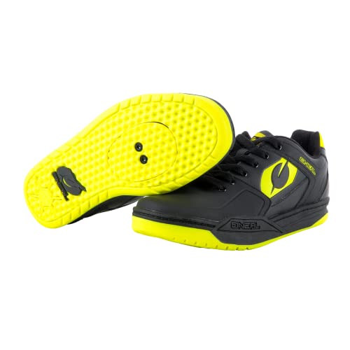 O'NEAL | Zapatillas de Bicicleta | MTB Downhill Freeride | Placa de Pedal SPD Compatible, Durable y Ligera PU, Transpirable | Zapatillas SPD con Clavos | Adultos | Negro Neón Amarillo | Talla 41