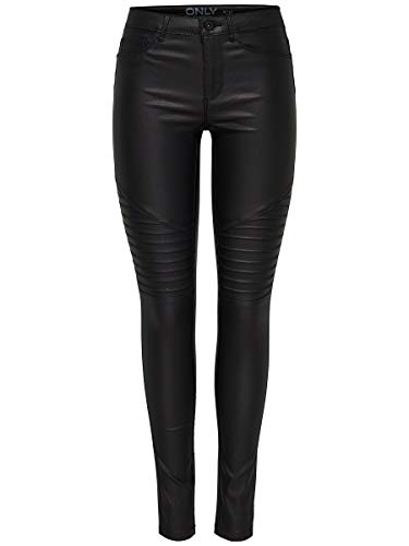 ONLY onlNEW ROYAL REG SK. BIKER COATED NOOS, Pantalones Mujer, Negro (Black), L/L32 (Talla del fabricante: Large)