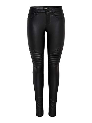 ONLY onlNEW ROYAL REG SK. BIKER COATED NOOS, Pantalones Mujer, Negro (Black), M/L30 (Talla del fabricante: Medium)