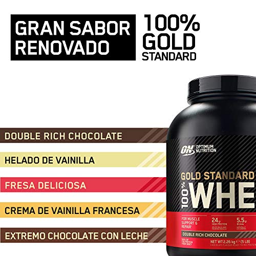 Optimum Nutrition Gold Standard 100% Whey Proteína en Polvo, Glutamina y Aminoácidos Naturales, BCAA, Double Rich Chocolate, 73 Porciones, 2.26kg, (Embalaje Puede Variar)