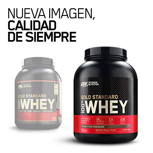 Optimum Nutrition Gold Standard 100% Whey Proteína en Polvo, Glutamina y Aminoácidos Naturales, BCAA, Double Rich Chocolate, 73 Porciones, 2.26kg, (Embalaje Puede Variar)