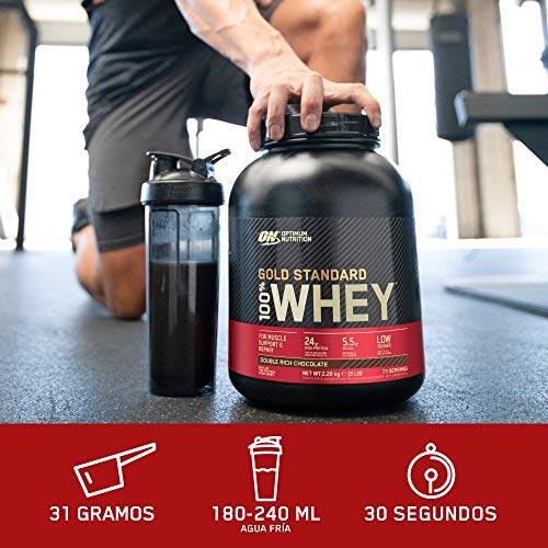 Optimum Nutrition Gold Standard 100% Whey Proteína en Polvo, Glutamina y Aminoácidos Naturales, BCAA, Double Rich Chocolate, 73 Porciones, 2.26kg, (Embalaje Puede Variar)