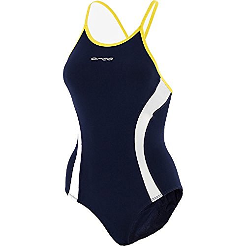 ORCA Bañador Enduro para mujer, Azul Marino/Amarillo/Blanco, 42