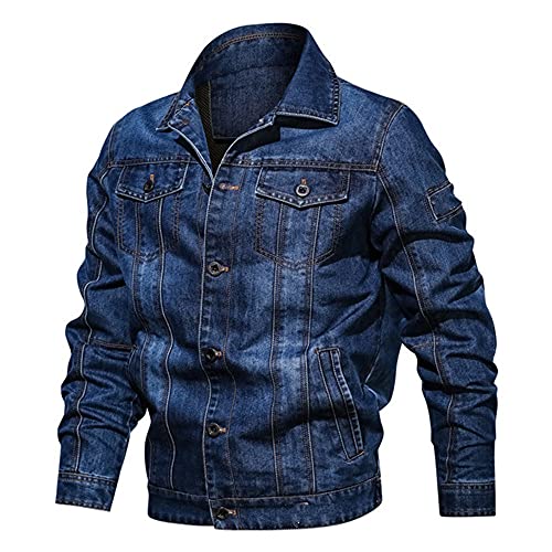 Otoño e invierno chaqueta de los hombres chaqueta de mezclilla casual chaqueta de bordado de solapa, azul oscuro, XXXXXXL