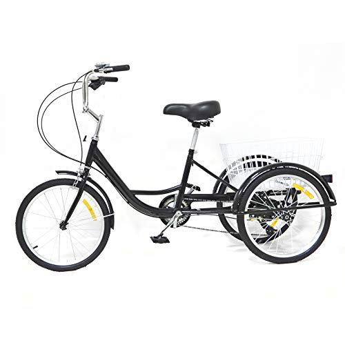 OUKANING 24 pulgadas x rueda 8 velocidades bicicleta adulto bicicleta rike Cruiser Bike, acero de alto carbono Cargo Trike Cruiser Ciclismo color negro con cesta de la compra (20 pulgadas)