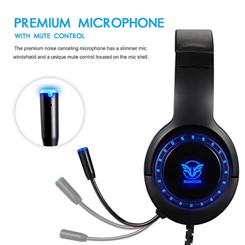 Pacrate Auriculares Gaming PS4, Auriculares con Micrófono PC, Auriculares Gamer con Cable para Xbox One Nintendo Switch con Cancelación de Ruido, Cascos con 3.5mm Jack con Sonido Envolvente & Luz LED