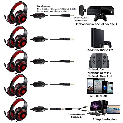 Pacrate Cascos Gaming para Xbox One, Auriculares con Micrófono para PS4, PC, Switch, Mac, Auriculares con Surround Bass Sound con 3.5mm Jack con Luz LED