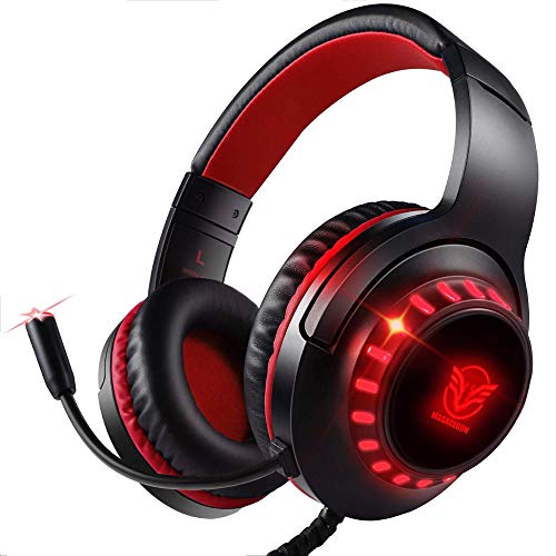 Pacrate Cascos Gaming para Xbox One, Auriculares con Micrófono para PS4, PC, Switch, Mac, Auriculares con Surround Bass Sound con 3.5mm Jack con Luz LED