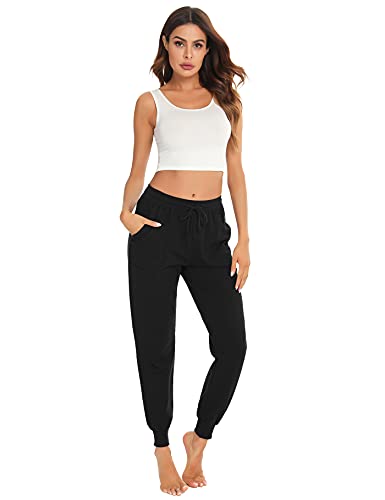 Pantalon Chandal Mujer 100% Algodón Pantalones Deportivos Mujer Verano con Bolsilpara, Pantalon Chandal Mujer Largo Talla Grande para Gimnasio Deportes Correr Jogging (A-Negro，M